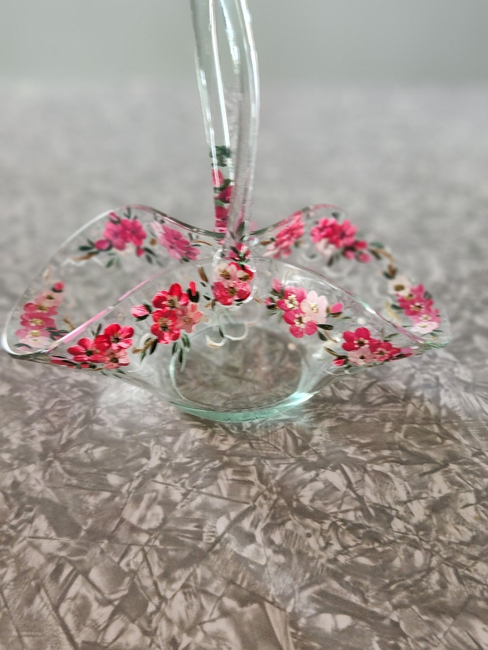 Hand-Painted Pink Floral Glass Centerpiece Basket - Picture 7 of 8